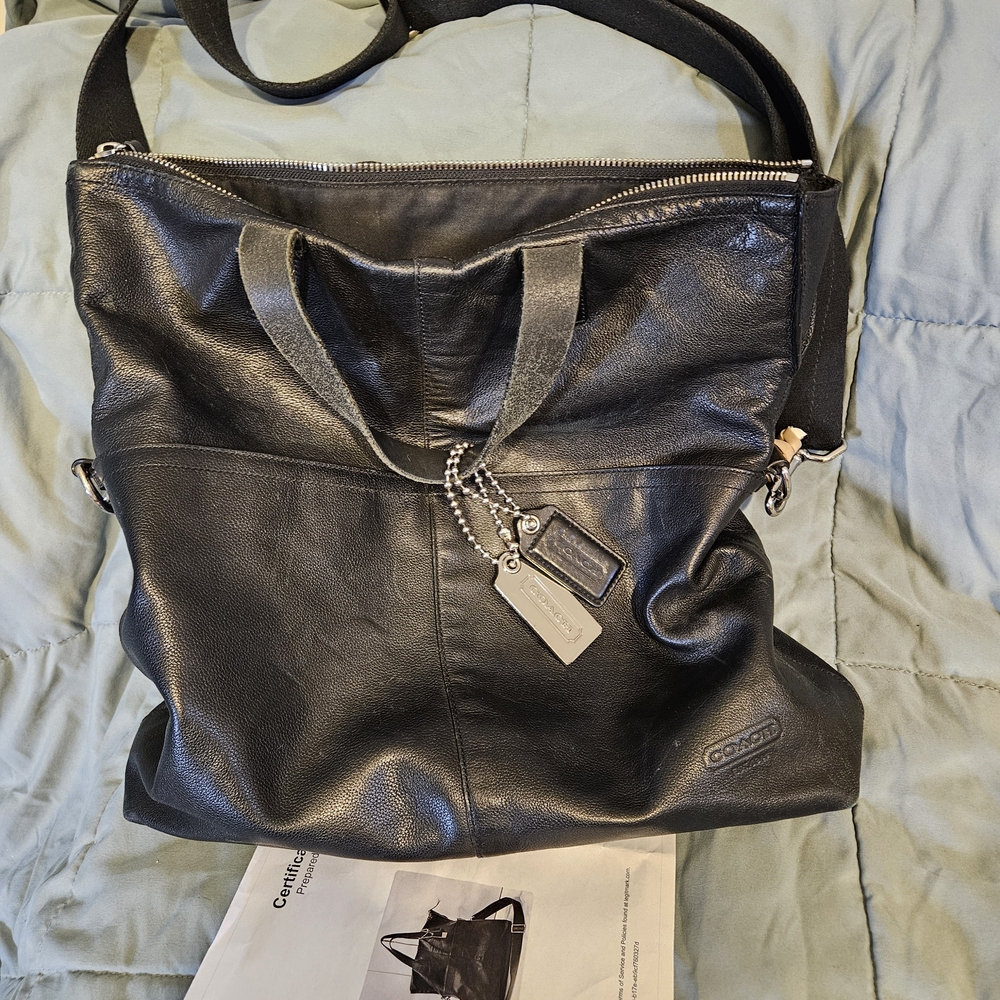 COACH Black Leather Tote Bag with Shoulder Strap